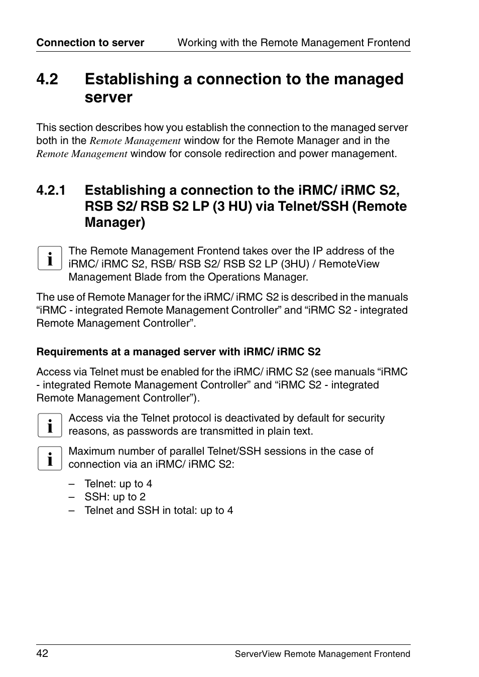 Establishing a connection to the managed server, 2 establishing a connection to the managed server | FUJITSU Primergy ServerView Suite ServerView Remote Management Frontend V4.90 User Manual | Page 42 / 62