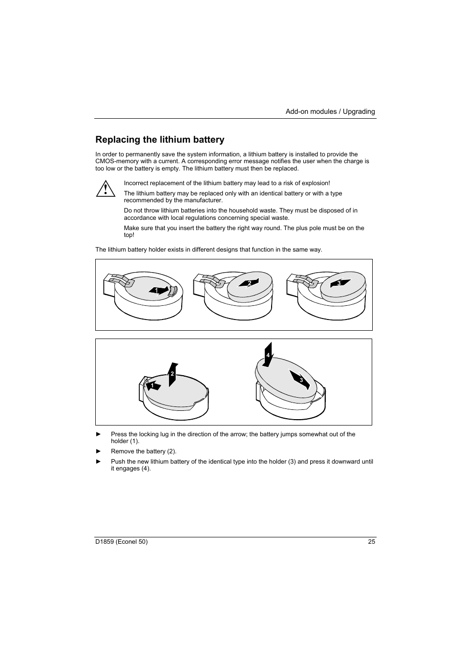 Replacing the lithium battery | FUJITSU RELIABILITY D1859 User Manual | Page 31 / 42