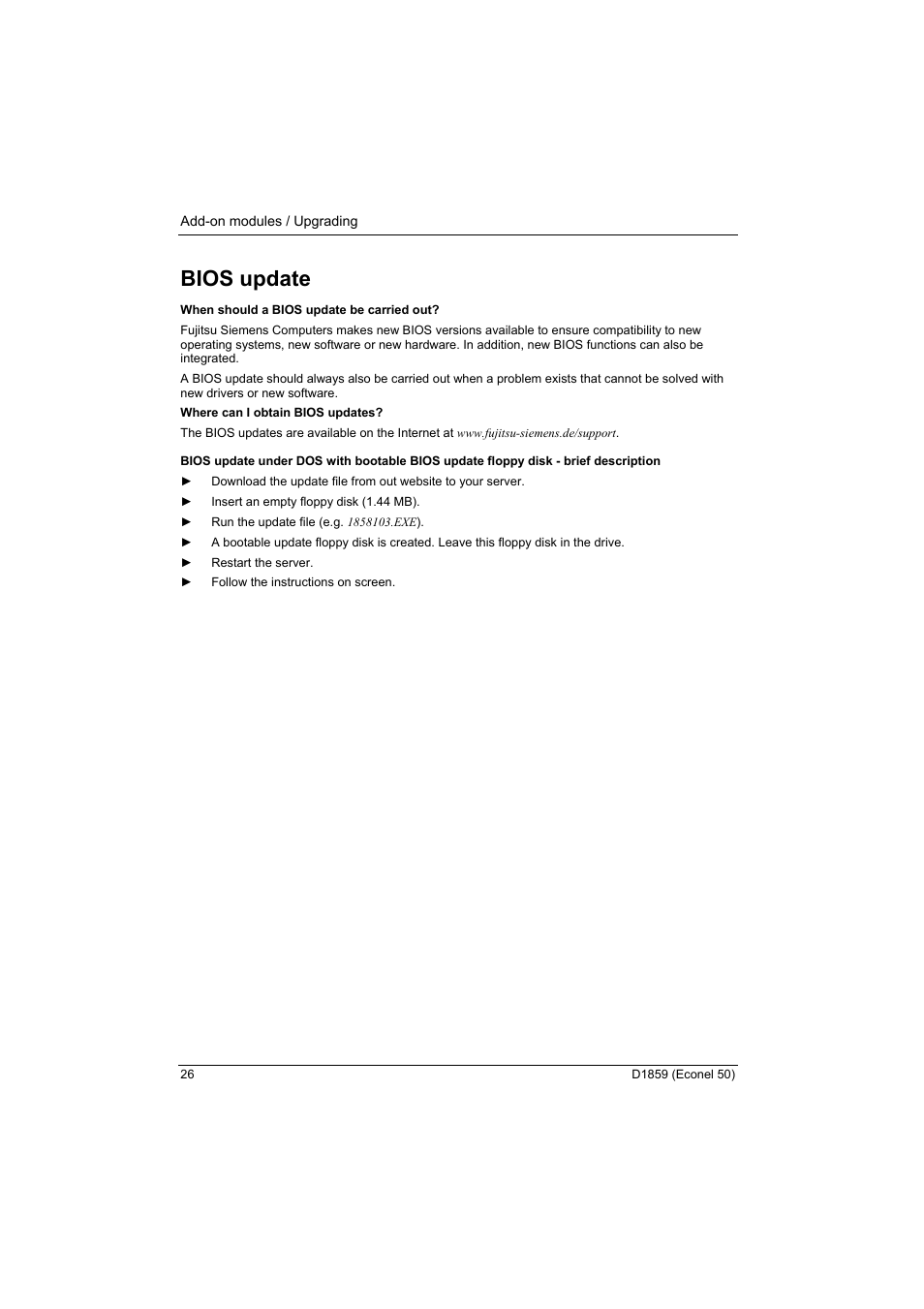 Bios update | FUJITSU RELIABILITY D1859 User Manual | Page 32 / 42