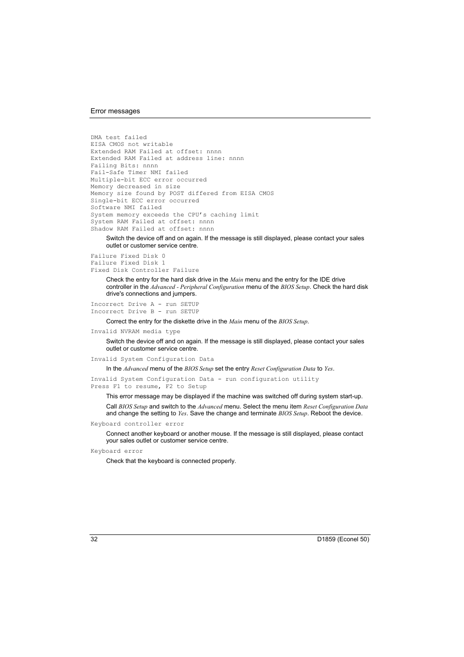 FUJITSU RELIABILITY D1859 User Manual | Page 38 / 42