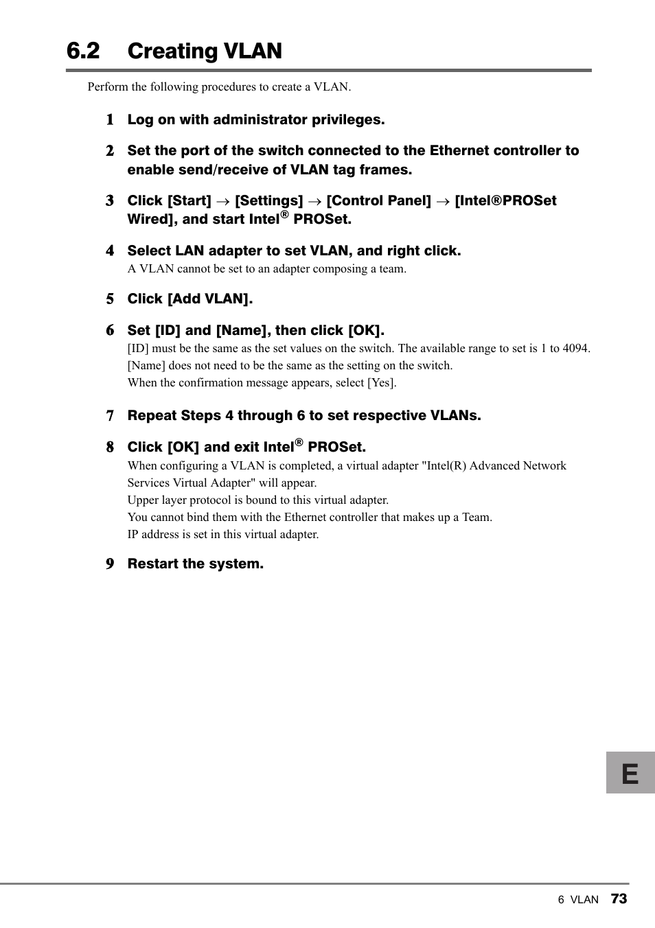 2 creating vlan, Creating vlan | FUJITSU PG-LND101 User Manual | Page 73 / 80
