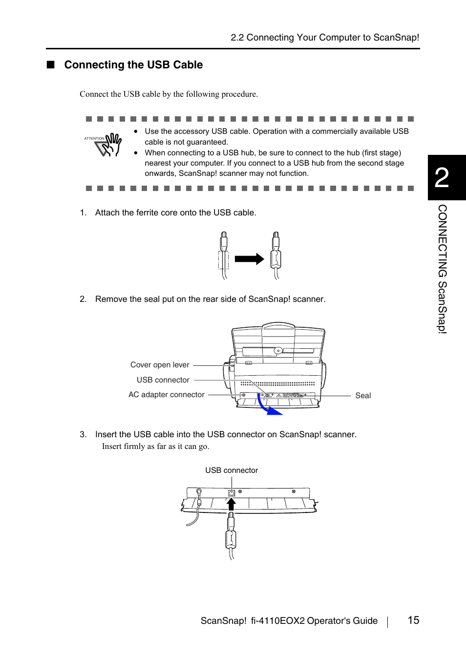 Connecting the usb cable | FUJITSU fi-4110EOX2 User Manual | Page 31 / 91