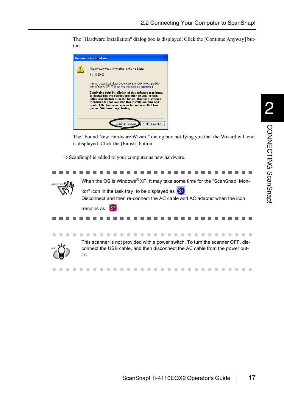 17 connecting scansnap | FUJITSU fi-4110EOX2 User Manual | Page 33 / 91