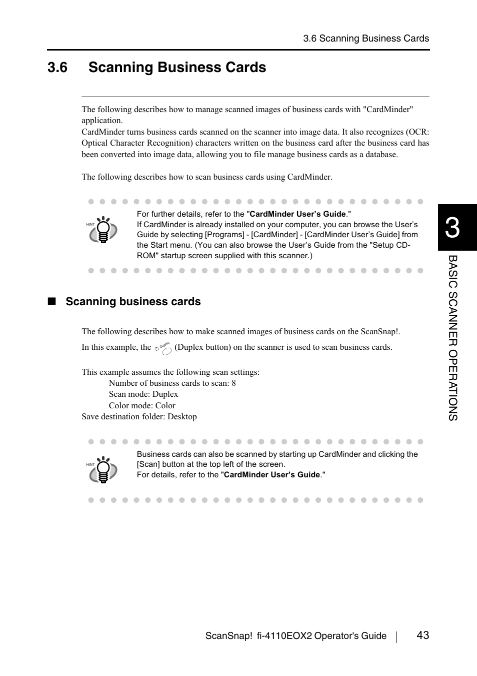 6 scanning business cards, Scanning business cards | FUJITSU fi-4110EOX2 User Manual | Page 59 / 91