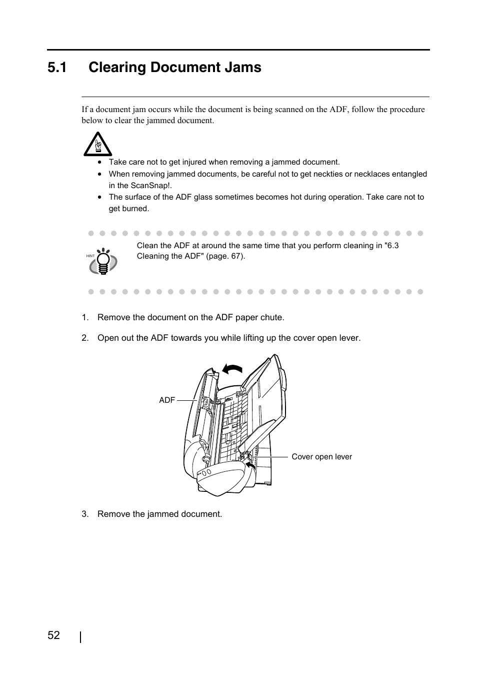 1 clearing document jams | FUJITSU fi-4110EOX2 User Manual | Page 68 / 91