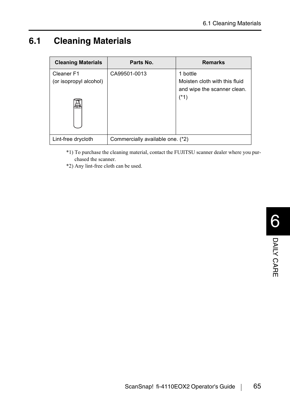1 cleaning materials | FUJITSU fi-4110EOX2 User Manual | Page 81 / 91