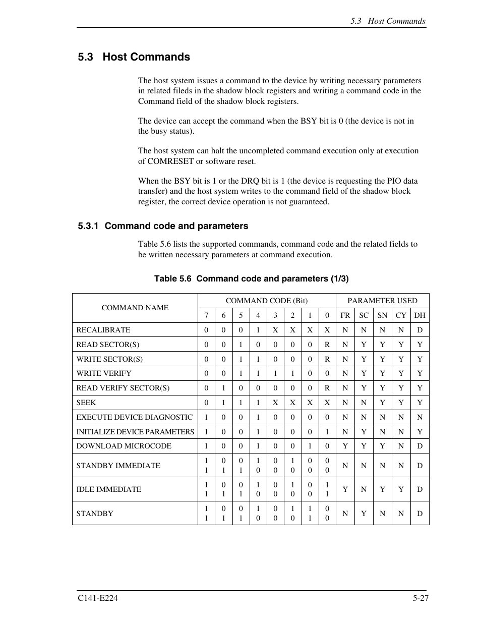 3 host commands, 1 command code and parameters | FUJITSU MHV2060BH User Manual | Page 103 / 274