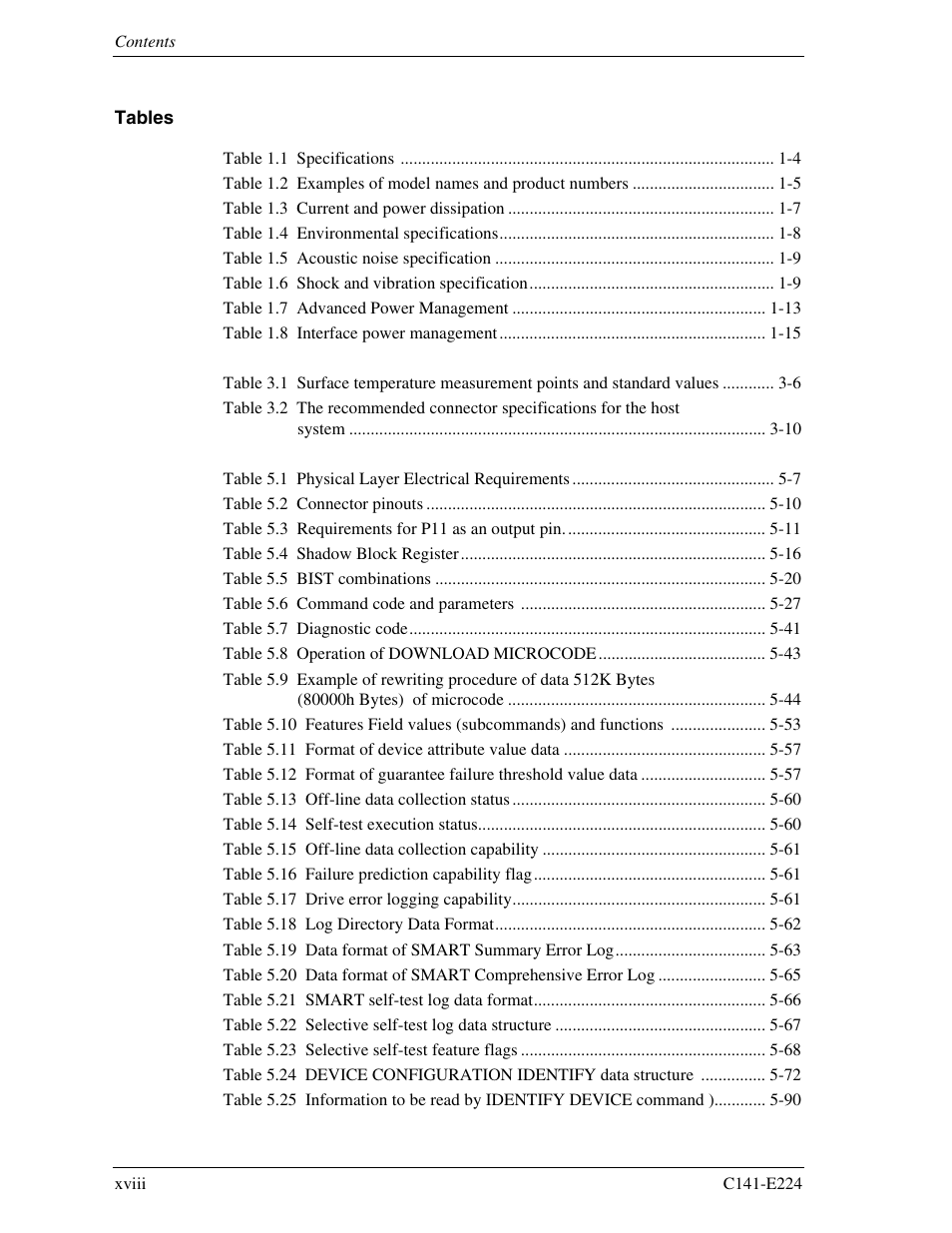 Tables | FUJITSU MHV2060BH User Manual | Page 22 / 274
