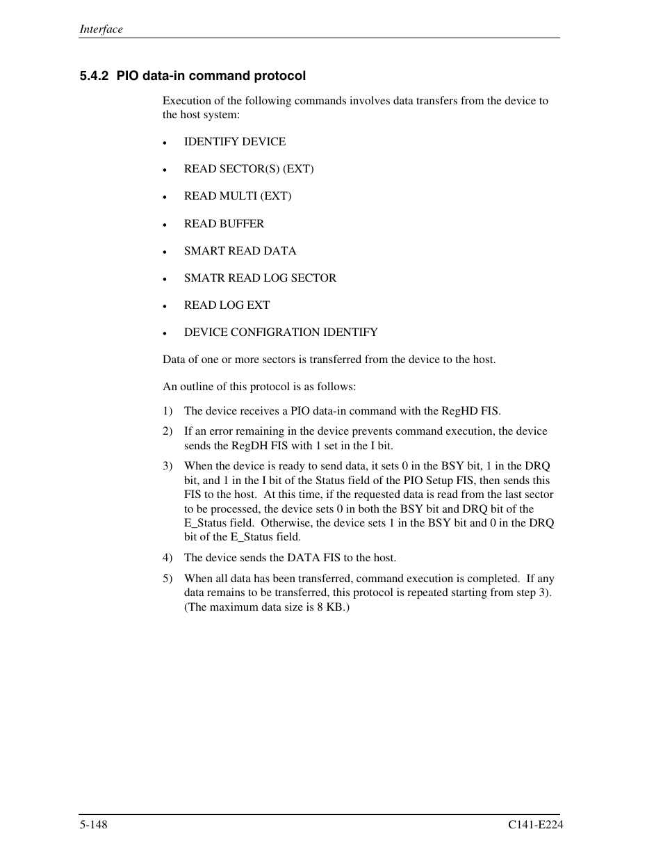 2 pio data-in command protocol | FUJITSU MHV2060BH User Manual | Page 224 / 274