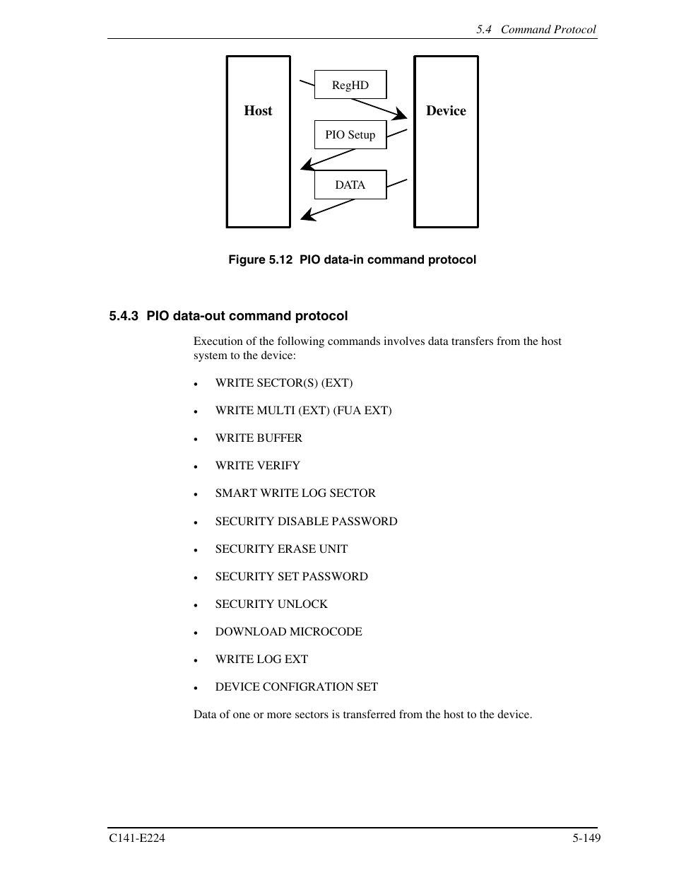 3 pio data-out command protocol, Device, Host | FUJITSU MHV2060BH User Manual | Page 225 / 274