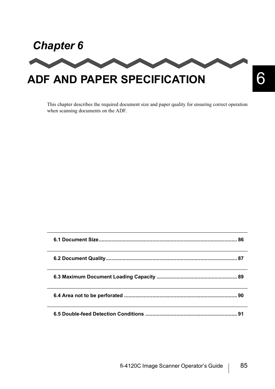 Chapter 6 adf and paper specification, Chapter 6, Adf and paper specification | FUJITSU Image Scanner fi-4120C User Manual | Page 101 / 121