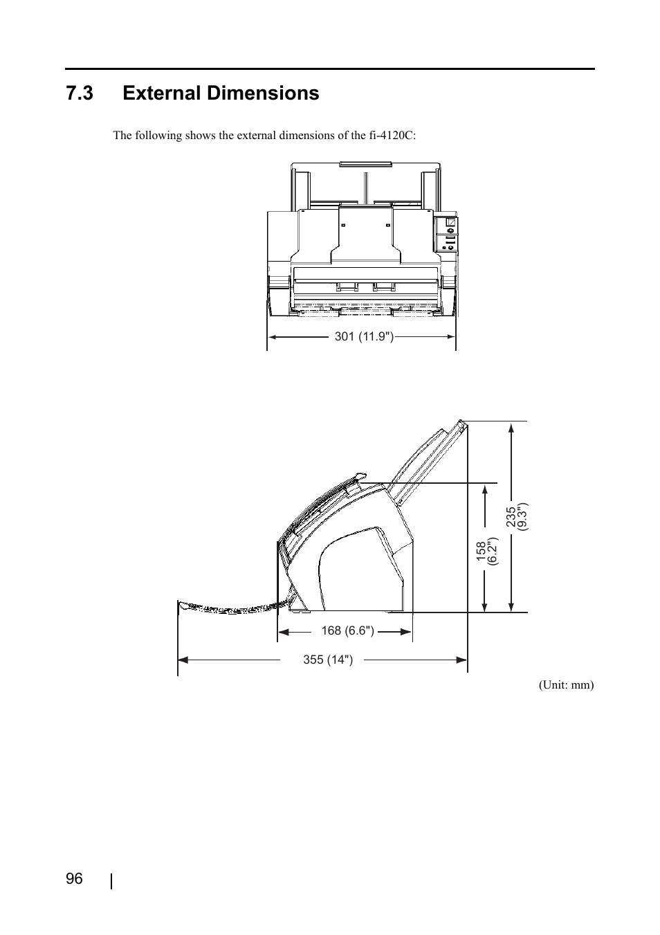 3 external dimensions | FUJITSU Image Scanner fi-4120C User Manual | Page 112 / 121