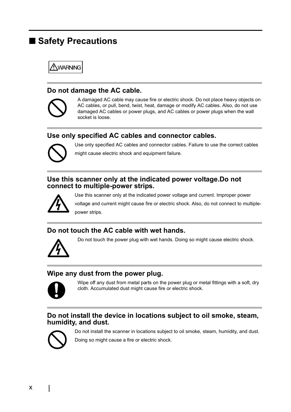 Safety precautions | FUJITSU Image Scanner fi-4120C User Manual | Page 12 / 121