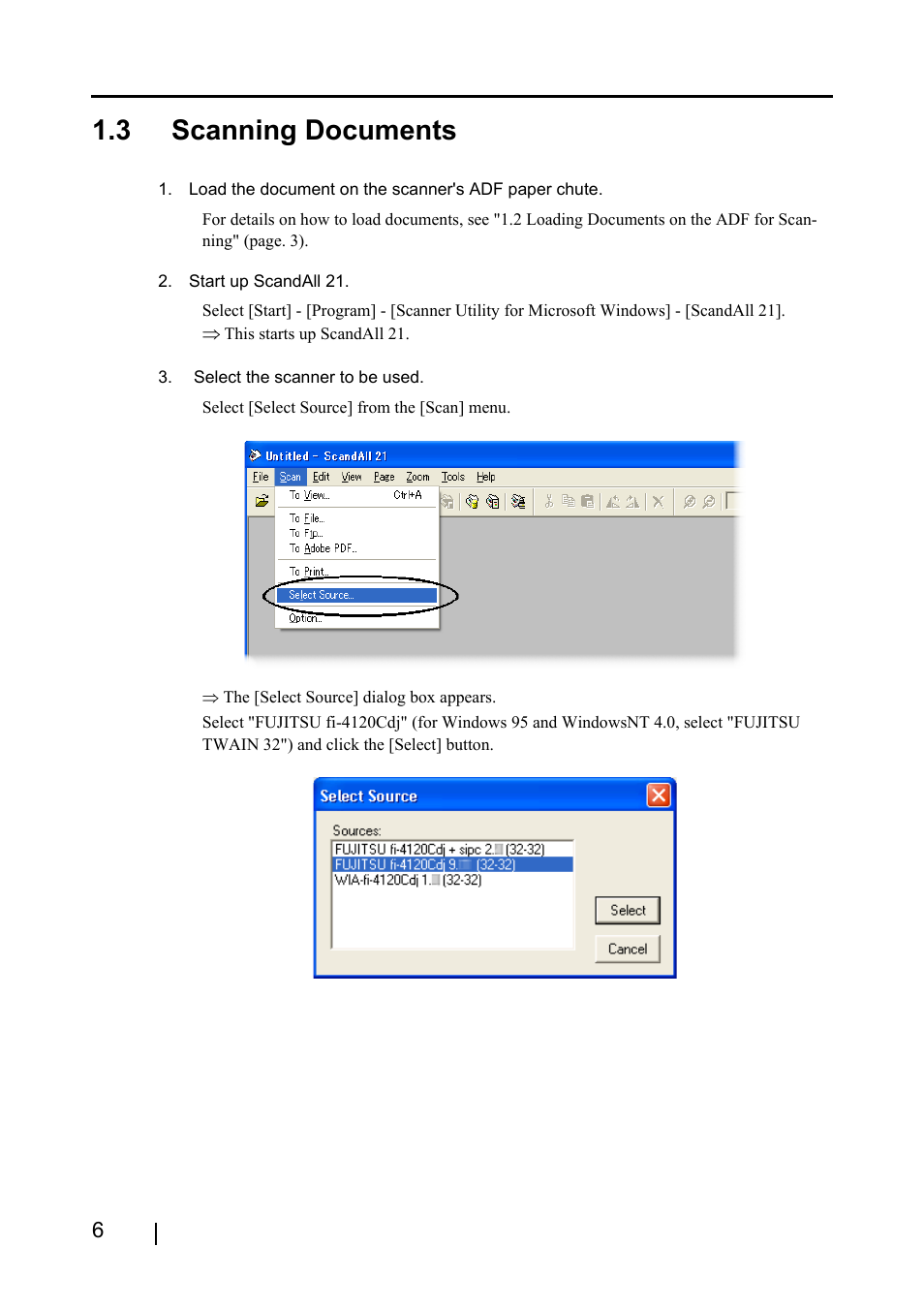 3 scanning documents | FUJITSU Image Scanner fi-4120C User Manual | Page 22 / 121