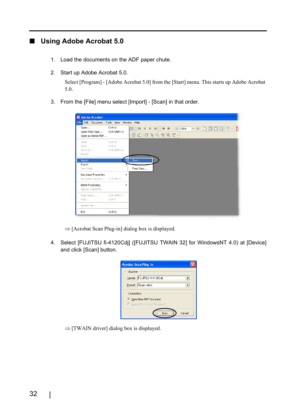 32 ■ using adobe acrobat 5.0 | FUJITSU Image Scanner fi-4120C User Manual | Page 48 / 121