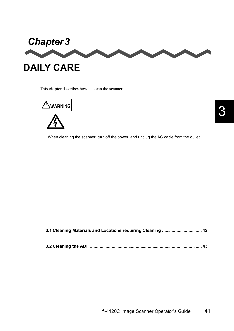 Chapter 3 daily care, Chapter 3, Daily care | FUJITSU Image Scanner fi-4120C User Manual | Page 57 / 121