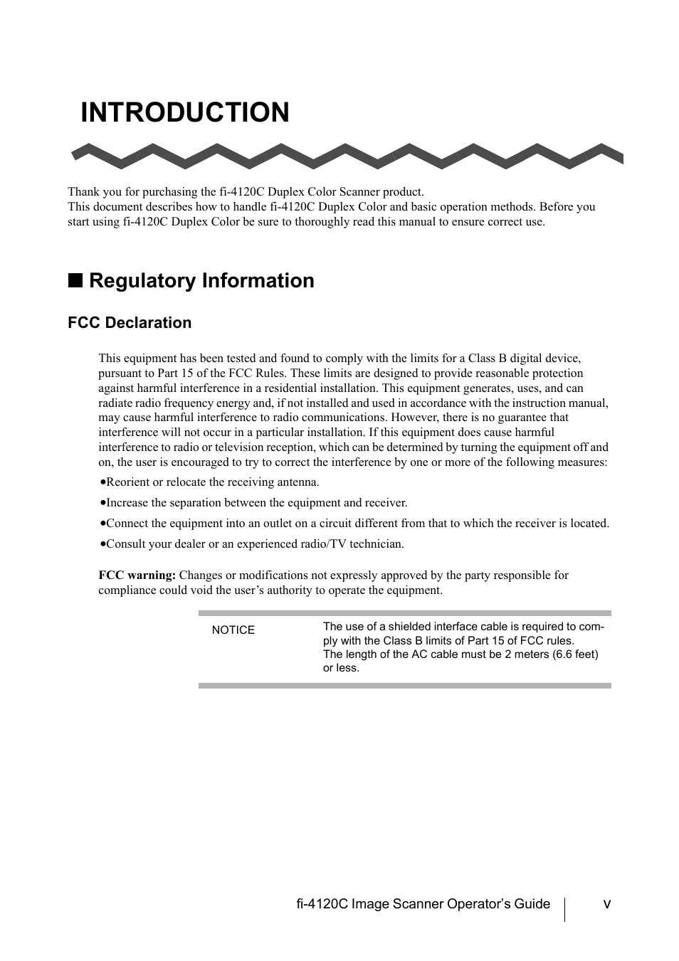 Introduction, Regulatory information | FUJITSU Image Scanner fi-4120C User Manual | Page 7 / 121