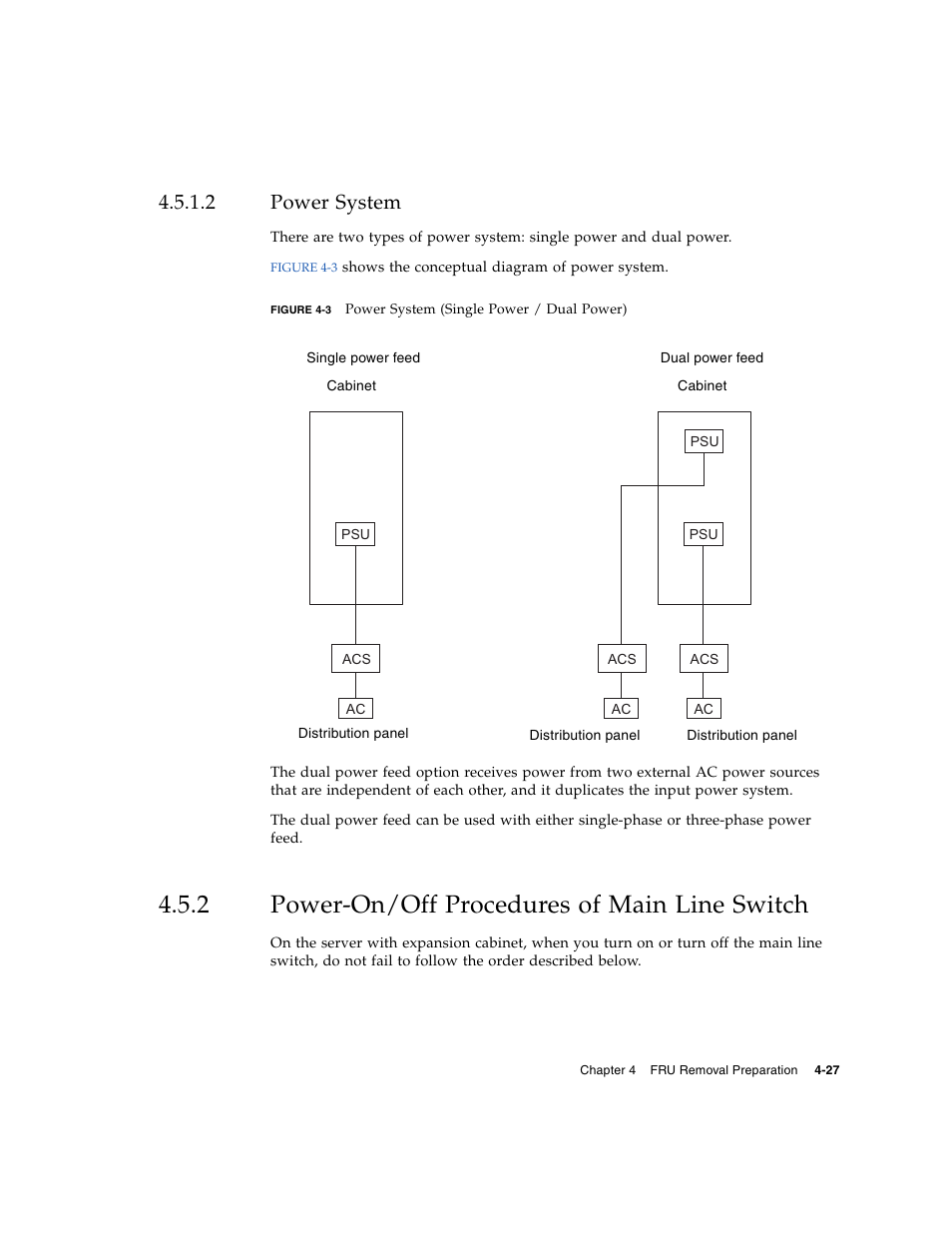 2 power system, 2 power-on/off procedures of main line switch, Power system | Power-on/off procedures of main line switch | FUJITSU SPARC ENTERPRISE M8000 User Manual | Page 121 / 514
