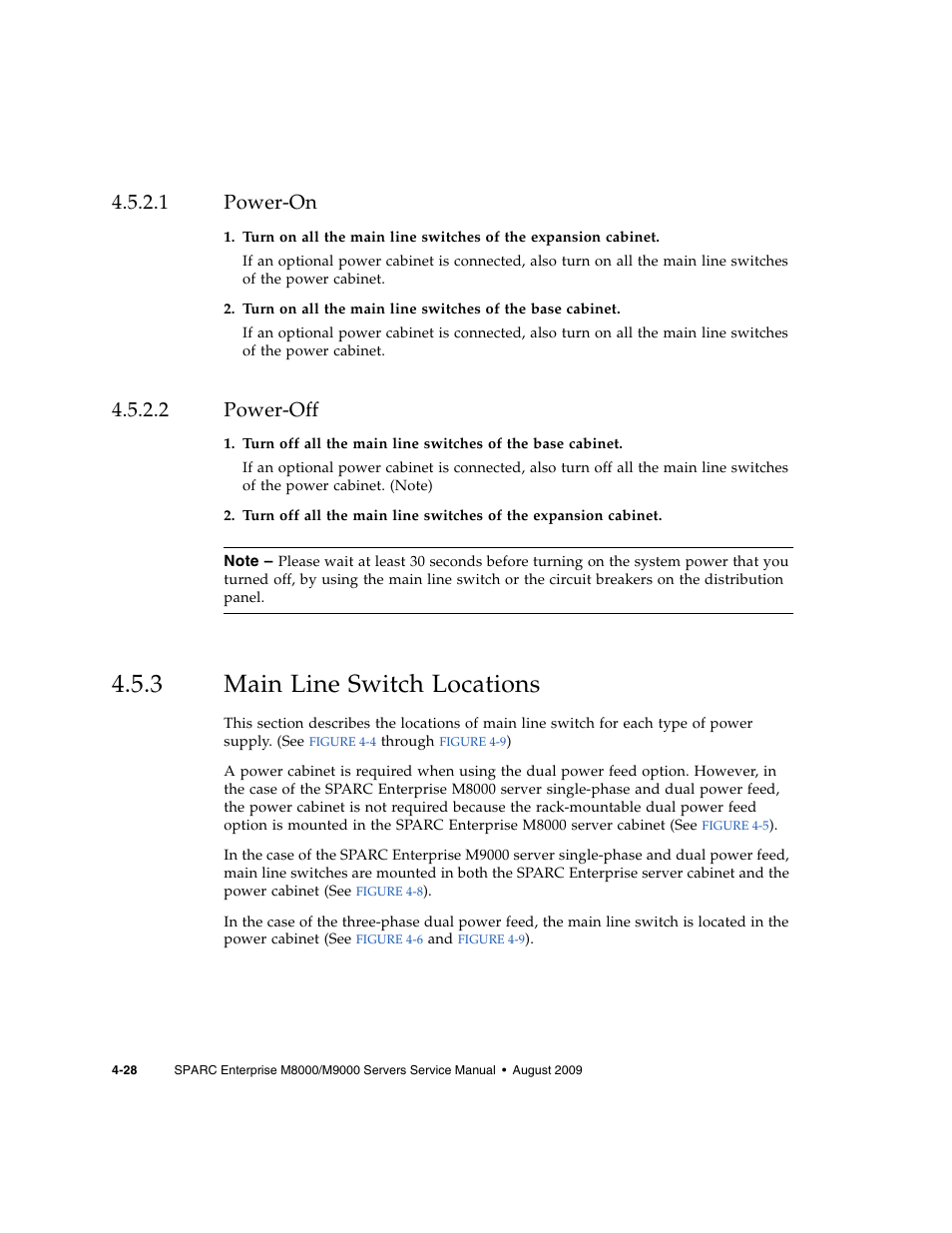 1 power-on, 2 power-off, 3 main line switch locations | Power-on, Power-off, Main line switch locations | FUJITSU SPARC ENTERPRISE M8000 User Manual | Page 122 / 514