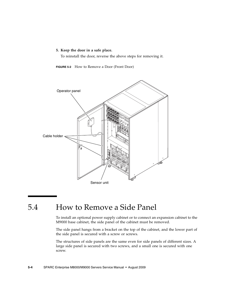 4 how to remove a side panel, How to remove a side panel | FUJITSU SPARC ENTERPRISE M8000 User Manual | Page 150 / 514