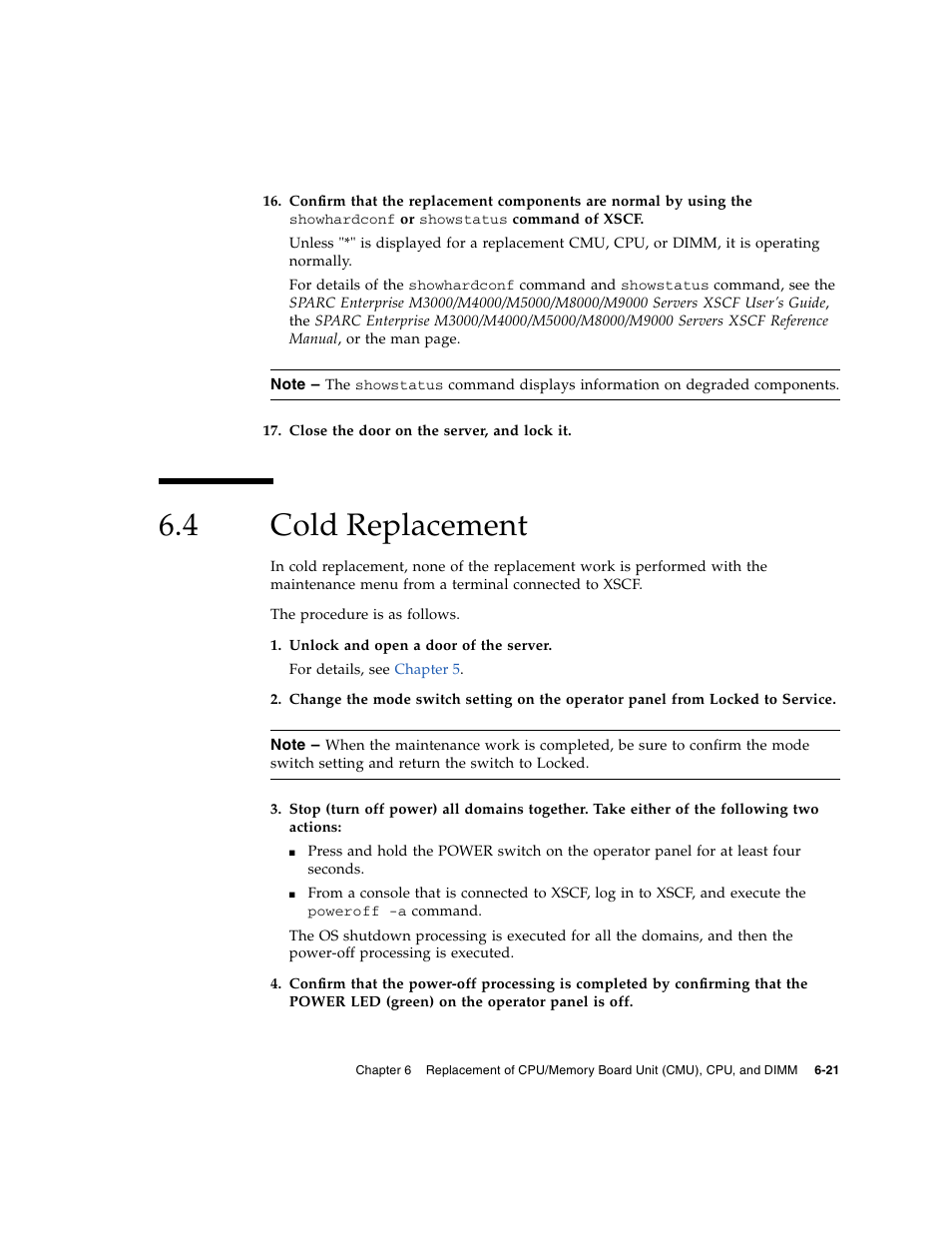 4 cold replacement, Cold replacement, Step 17 | FUJITSU SPARC ENTERPRISE M8000 User Manual | Page 173 / 514