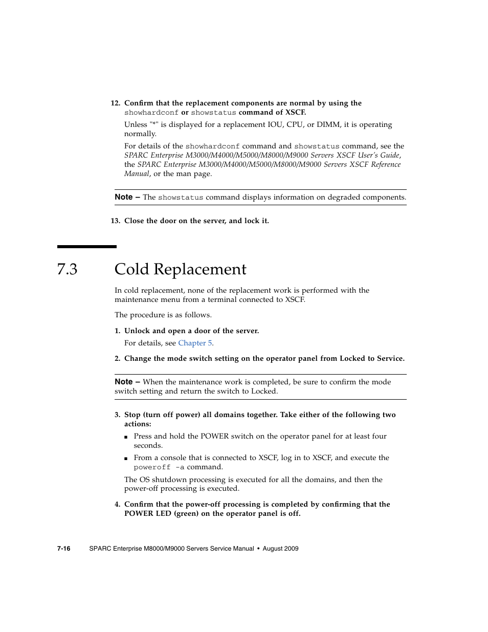 3 cold replacement, Cold replacement | FUJITSU SPARC ENTERPRISE M8000 User Manual | Page 210 / 514