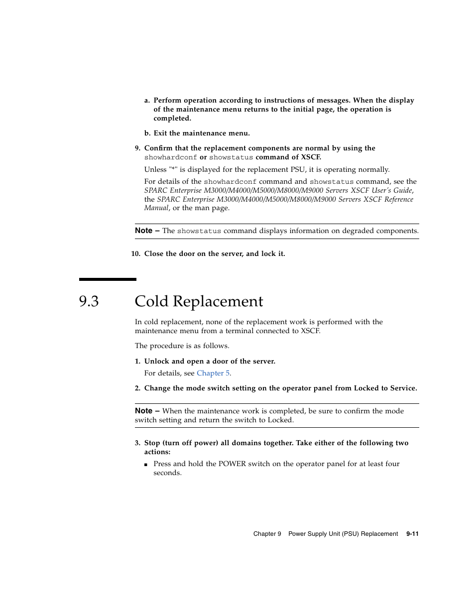 3 cold replacement, Cold replacement | FUJITSU SPARC ENTERPRISE M8000 User Manual | Page 241 / 514