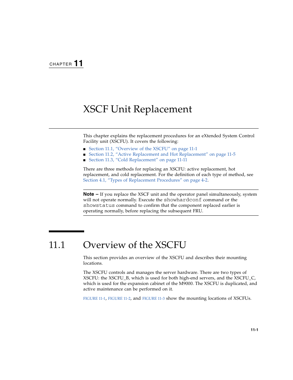 Xscf unit replacement, 1 overview of the xscfu, Overview of the xscfu | Chapter 11 | FUJITSU SPARC ENTERPRISE M8000 User Manual | Page 253 / 514