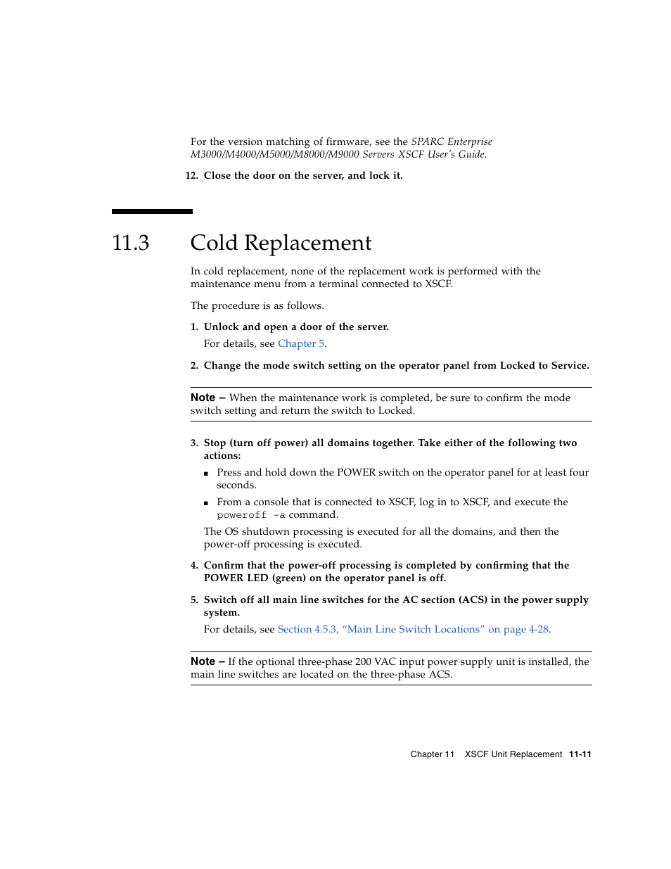 3 cold replacement, Cold replacement | FUJITSU SPARC ENTERPRISE M8000 User Manual | Page 263 / 514