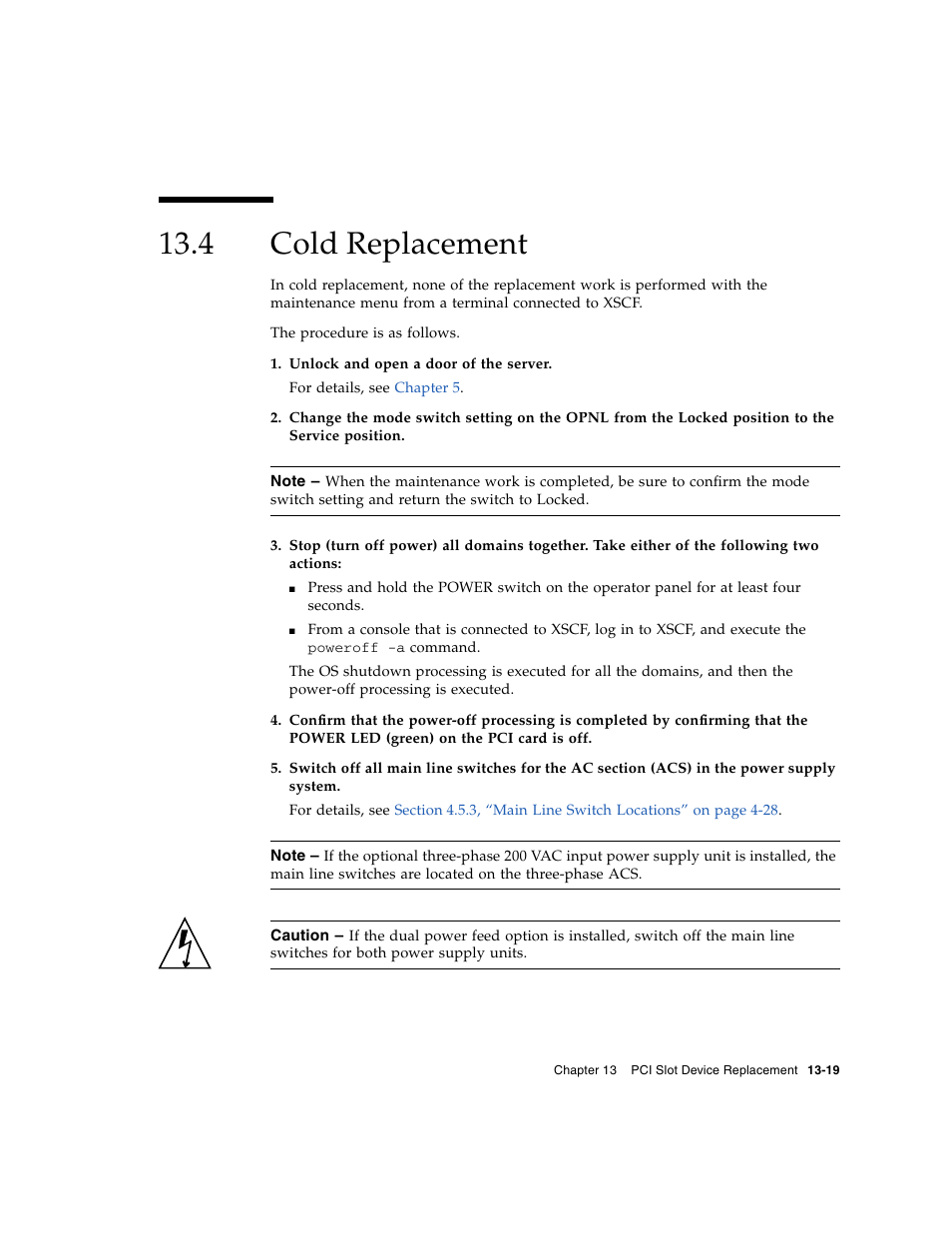 4 cold replacement, Cold replacement | FUJITSU SPARC ENTERPRISE M8000 User Manual | Page 293 / 514