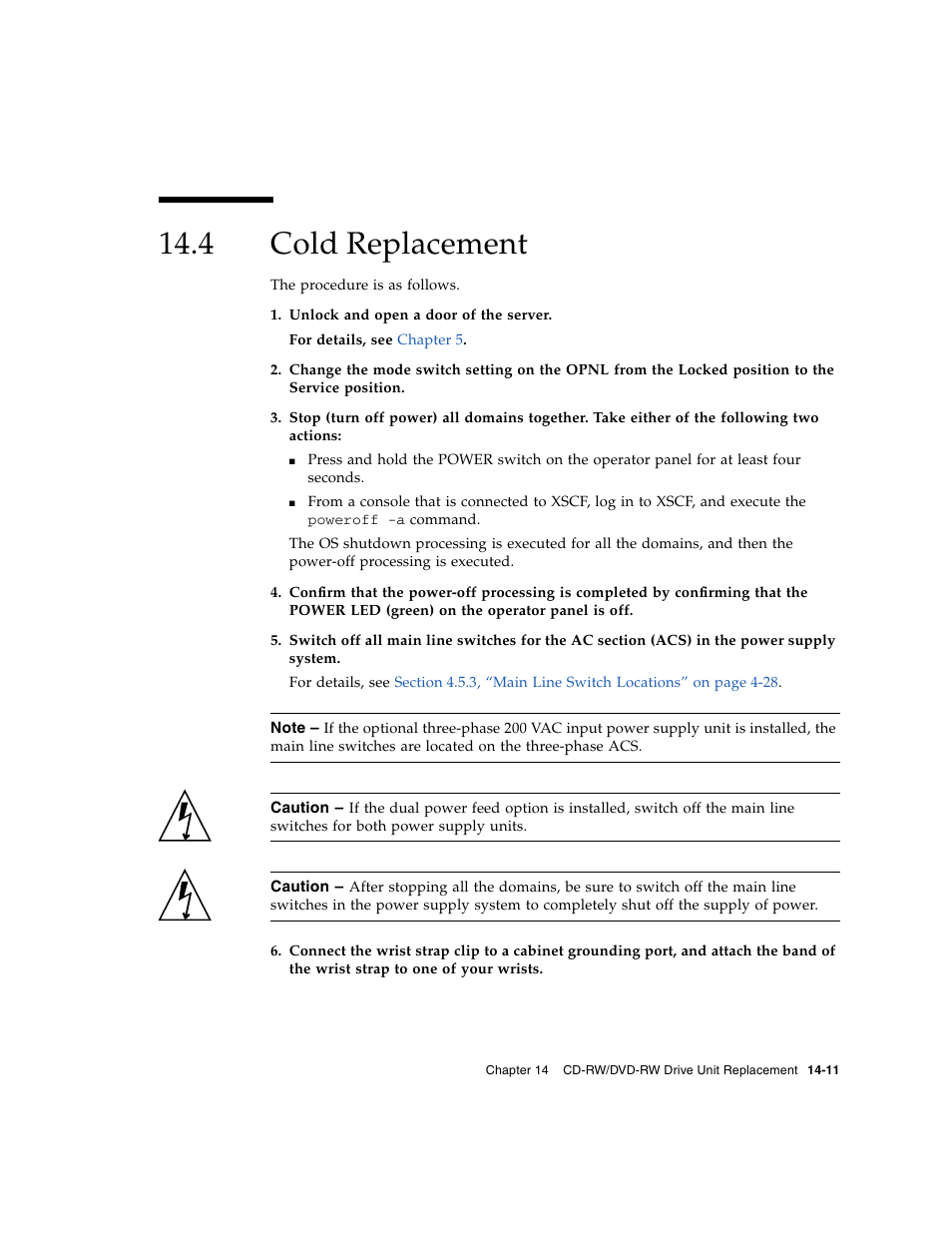 4 cold replacement, Cold replacement | FUJITSU SPARC ENTERPRISE M8000 User Manual | Page 307 / 514