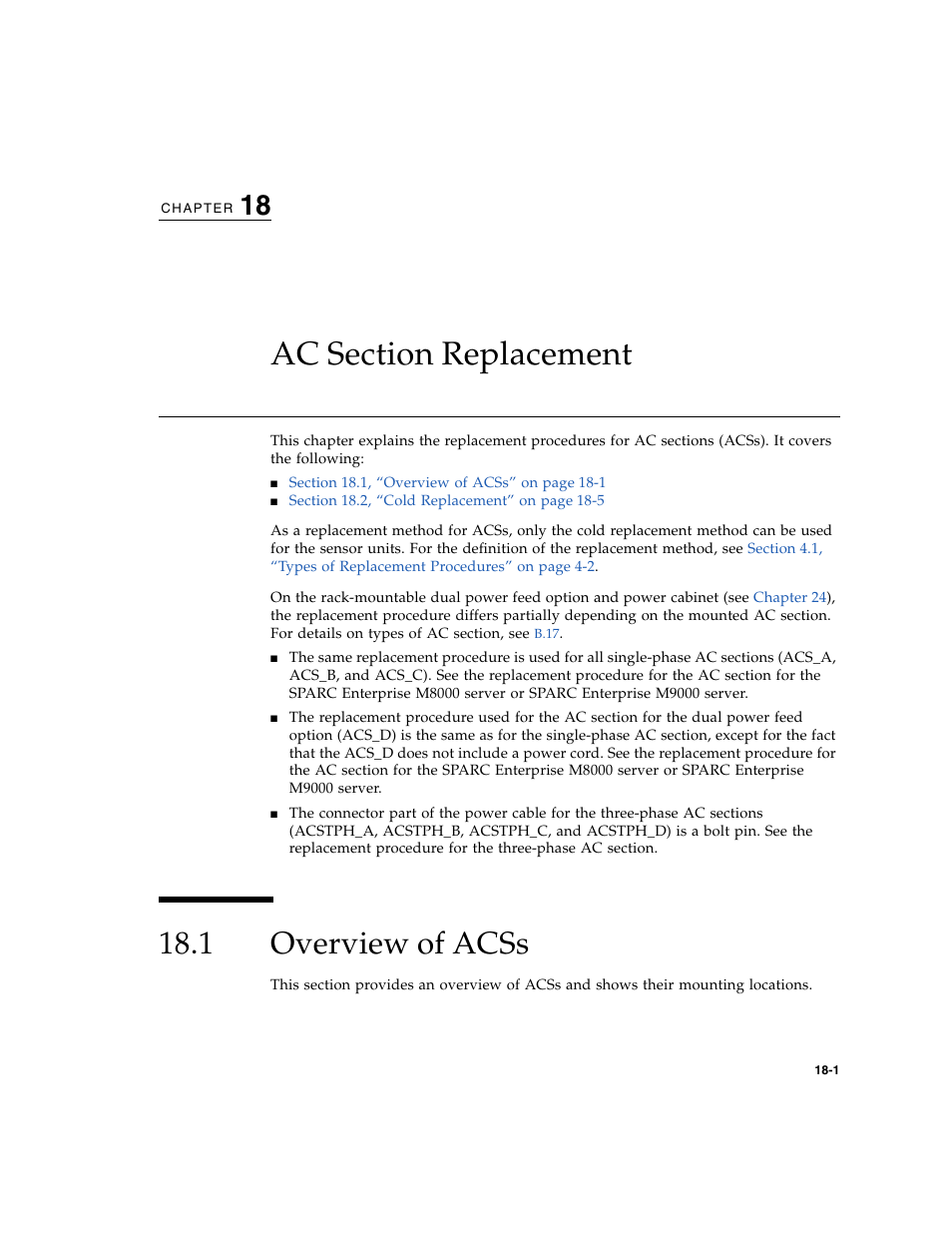 Ac section replacement, 1 overview of acss, Overview of acss | Chapter 18 | FUJITSU SPARC ENTERPRISE M8000 User Manual | Page 337 / 514