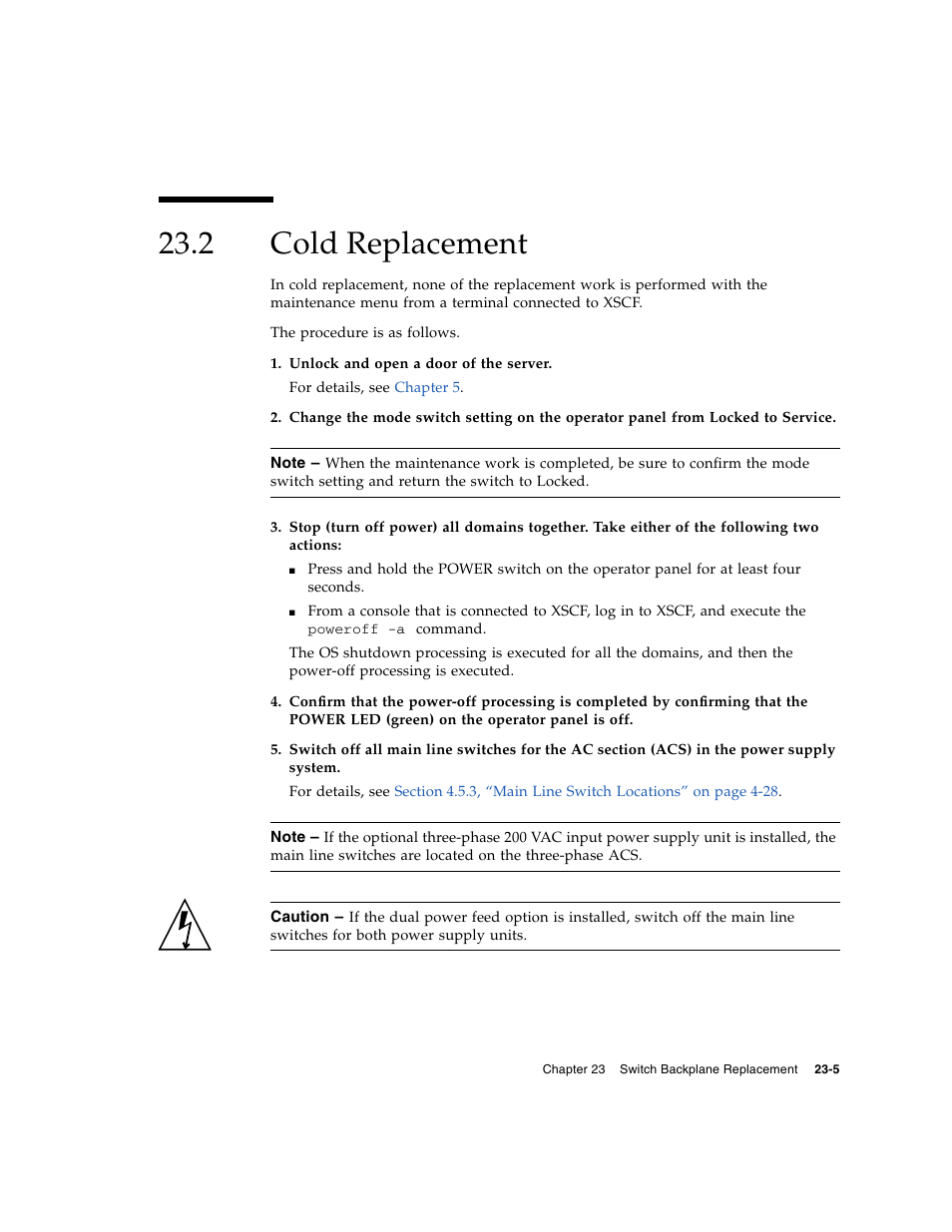2 cold replacement, Cold replacement | FUJITSU SPARC ENTERPRISE M8000 User Manual | Page 409 / 514