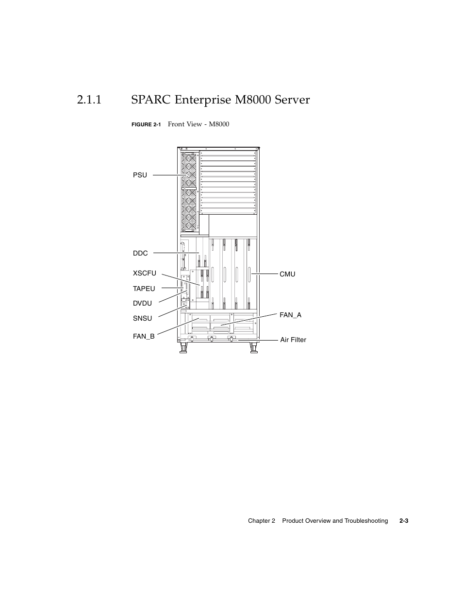 1 sparc enterprise m8000 server, Sparc enterprise m8000 server, Figure 2-1 | FUJITSU SPARC ENTERPRISE M8000 User Manual | Page 41 / 514