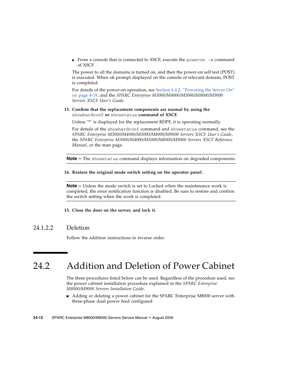 2 deletion, 2 addition and deletion of power cabinet, Deletion | Addition and deletion of power cabinet | FUJITSU SPARC ENTERPRISE M8000 User Manual | Page 426 / 514