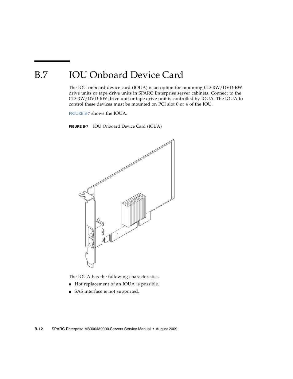 B.7 iou onboard device card, Iou onboard device card, B–12 | FUJITSU SPARC ENTERPRISE M8000 User Manual | Page 458 / 514