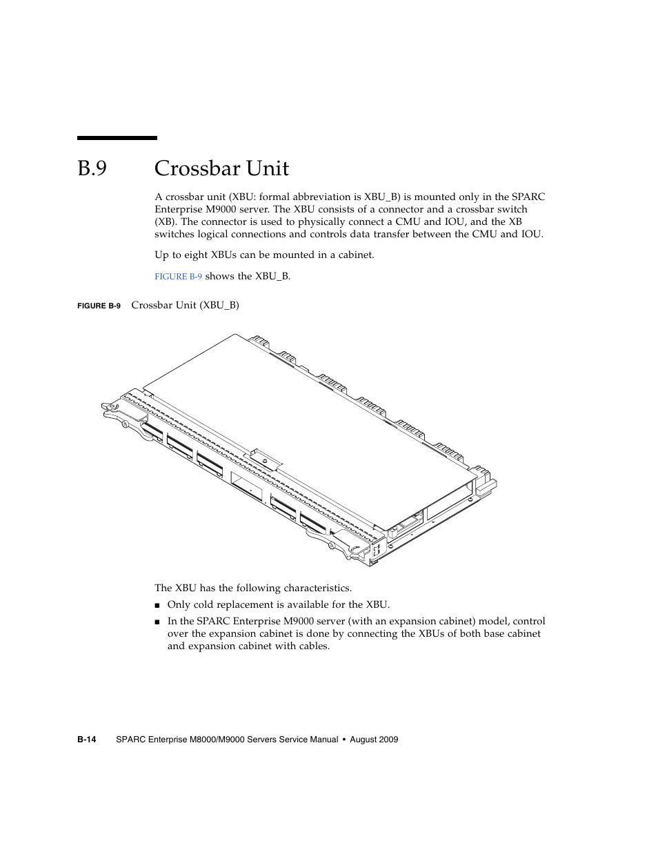 B.9 crossbar unit, Crossbar unit, B–14 | FUJITSU SPARC ENTERPRISE M8000 User Manual | Page 460 / 514