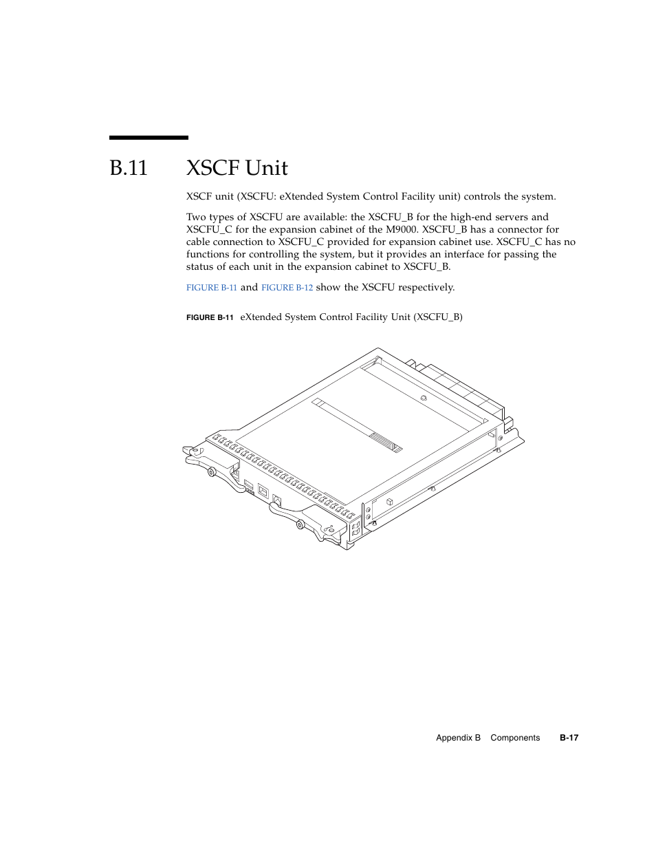 B.11 xscf unit, B.11, Xscf unit | B–17 | FUJITSU SPARC ENTERPRISE M8000 User Manual | Page 463 / 514
