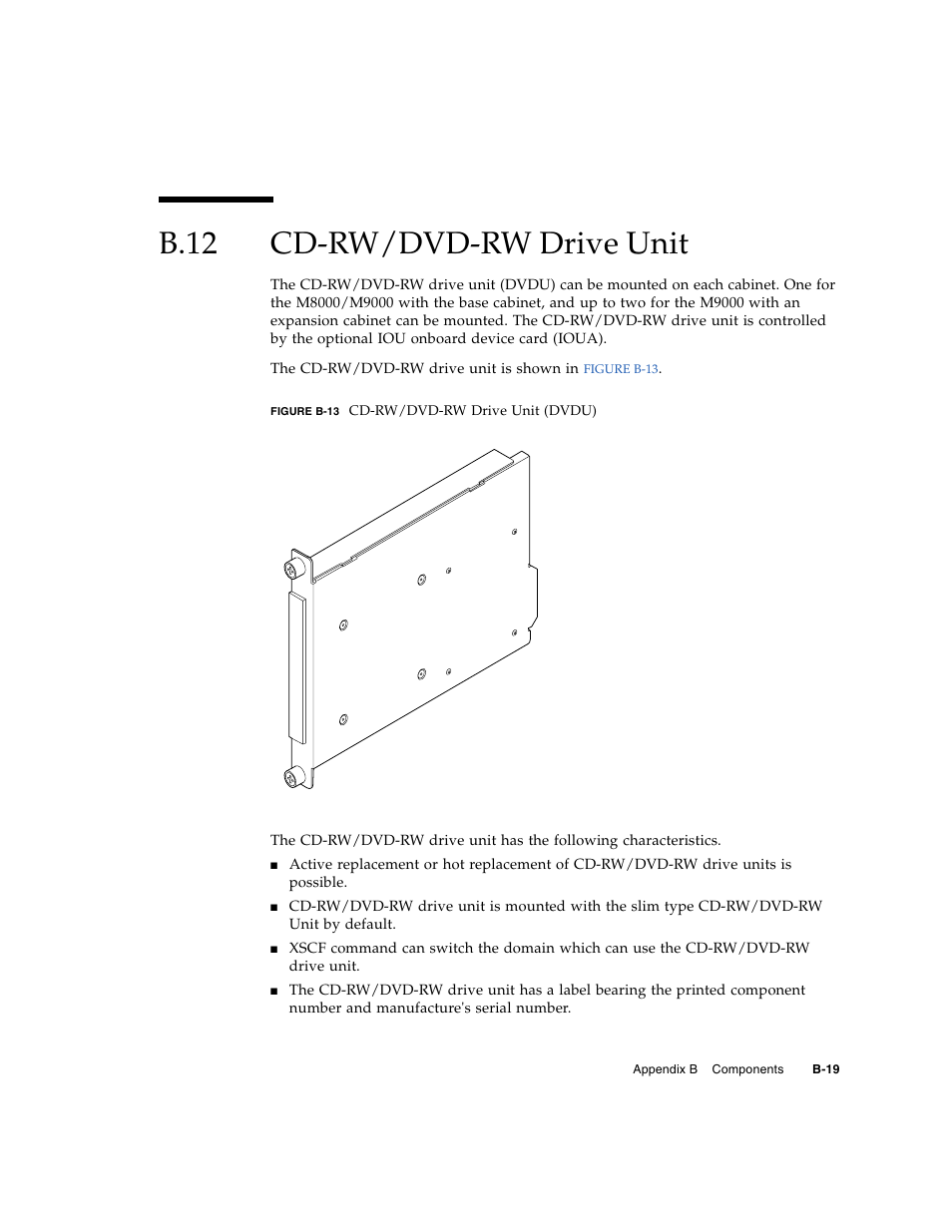 B.12 cd-rw/dvd-rw drive unit, B.12, Cd-rw/dvd-rw drive unit | B–19 | FUJITSU SPARC ENTERPRISE M8000 User Manual | Page 465 / 514