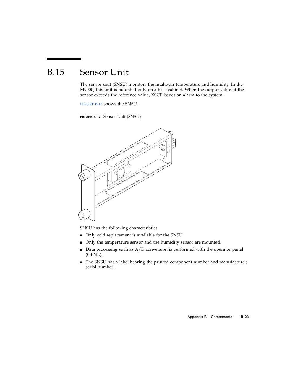 B.15 sensor unit, B.15, Sensor unit | B–23 | FUJITSU SPARC ENTERPRISE M8000 User Manual | Page 469 / 514