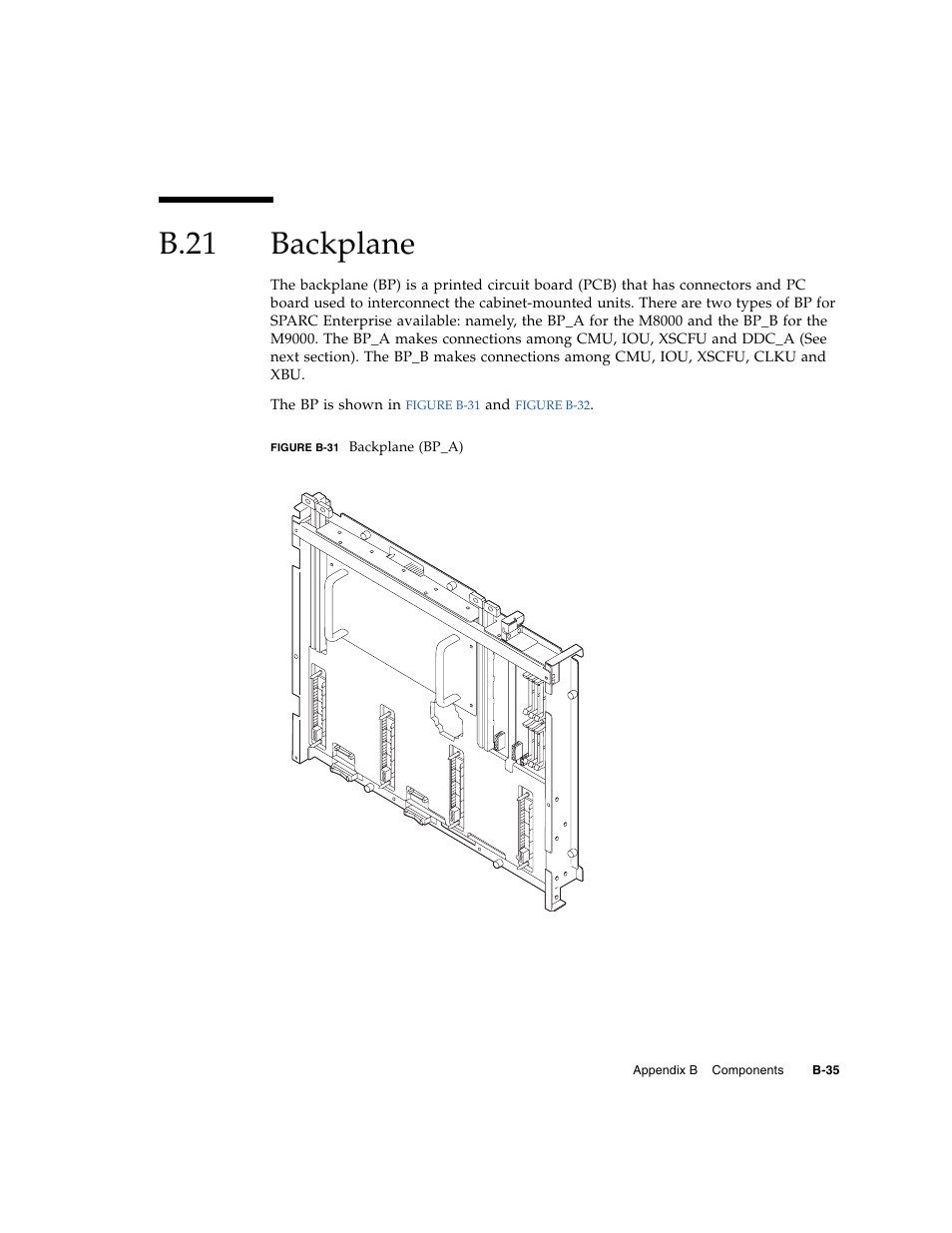 B.21 backplane, B.21, Backplane | B–35 | FUJITSU SPARC ENTERPRISE M8000 User Manual | Page 481 / 514