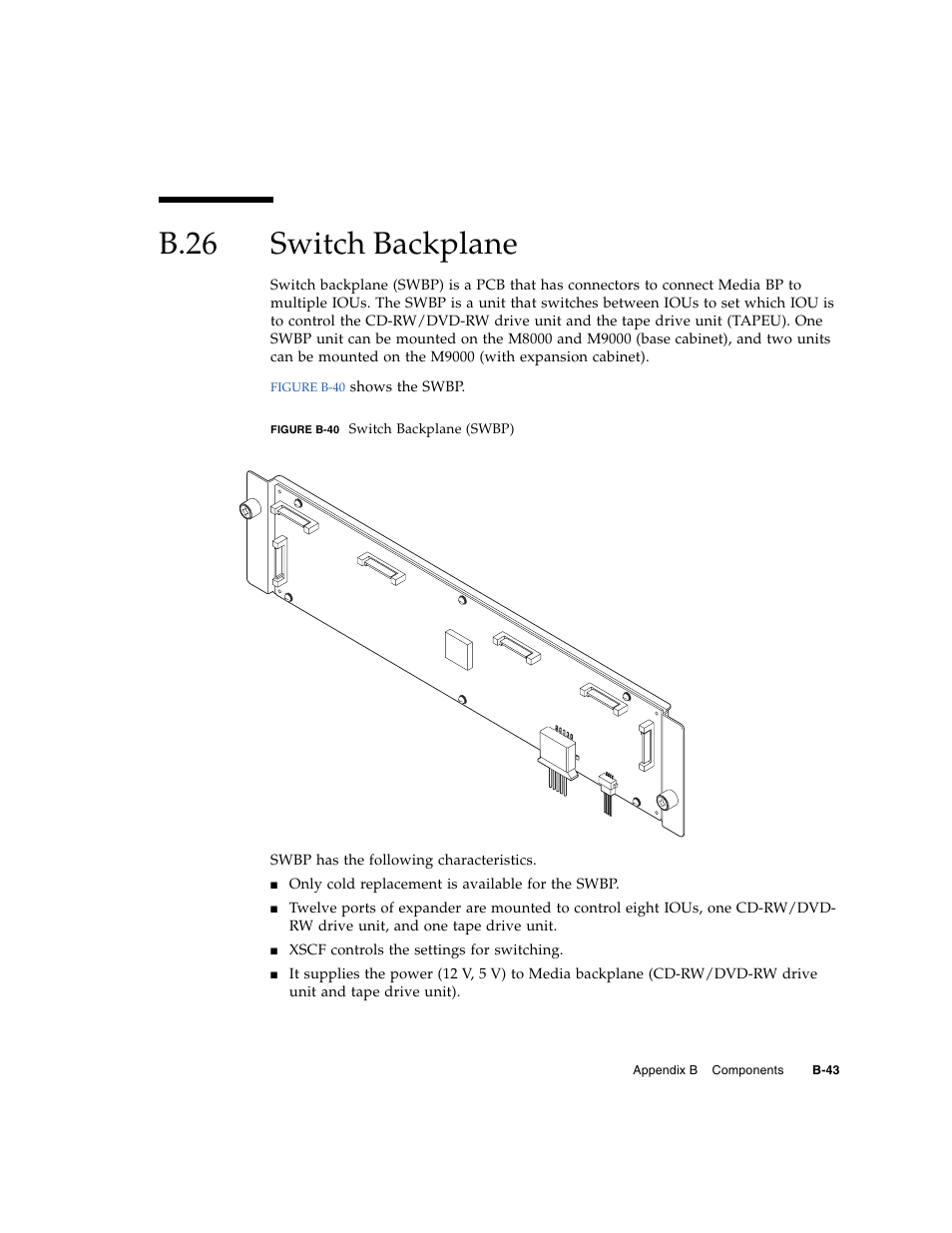 B.26 switch backplane, B.26, Switch backplane | B–43 | FUJITSU SPARC ENTERPRISE M8000 User Manual | Page 489 / 514