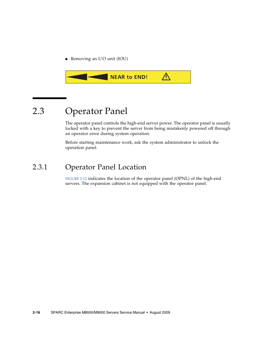 3 operator panel, 1 operator panel location, Operator panel | Operator panel location | FUJITSU SPARC ENTERPRISE M8000 User Manual | Page 54 / 514