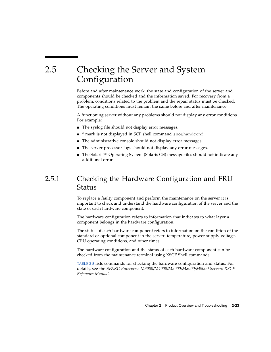 5 checking the server and system configuration, Checking the server and system configuration, Checking the hardware configuration and fru status | FUJITSU SPARC ENTERPRISE M8000 User Manual | Page 61 / 514