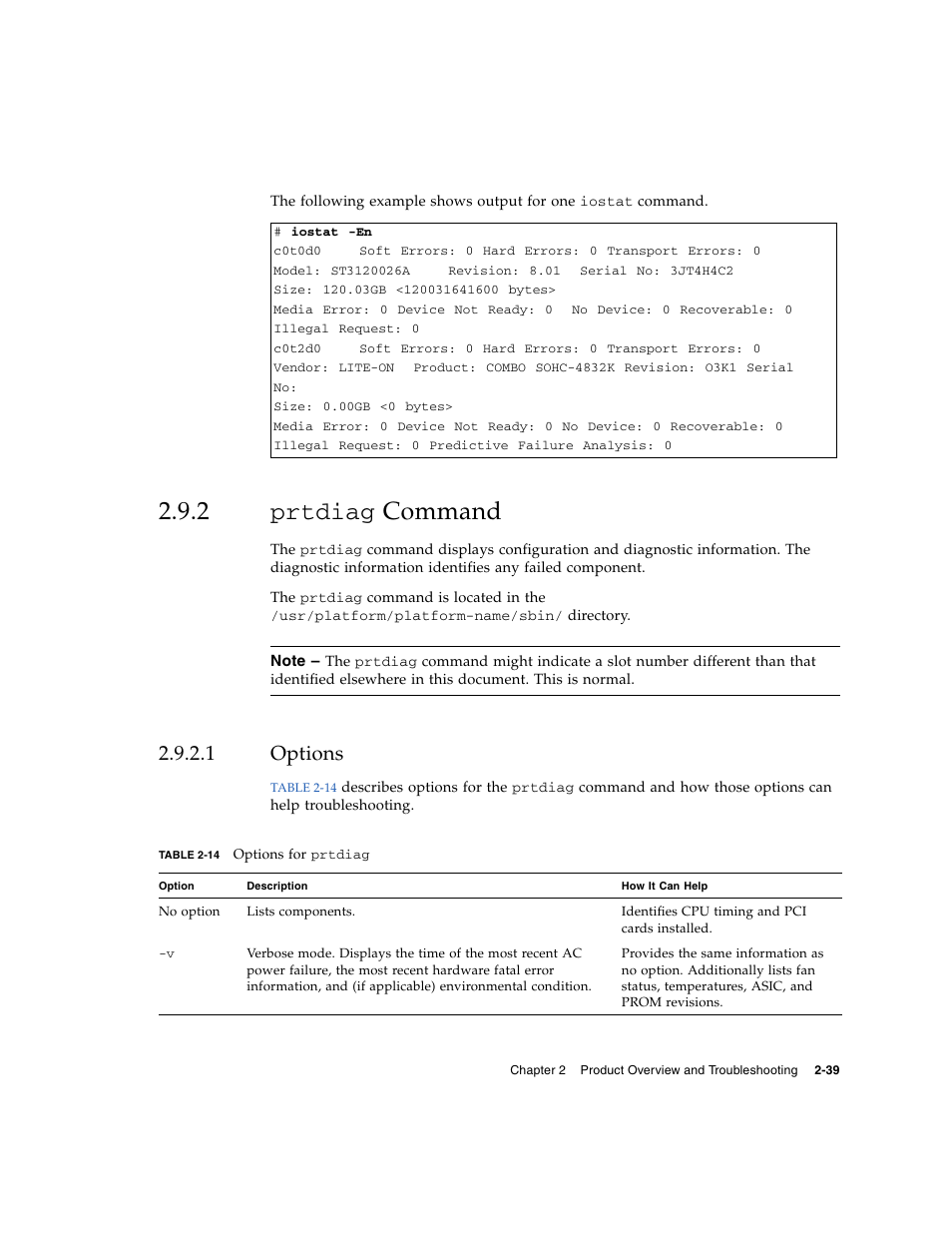 2 prtdiag command, 1 options, Options | FUJITSU SPARC ENTERPRISE M8000 User Manual | Page 77 / 514