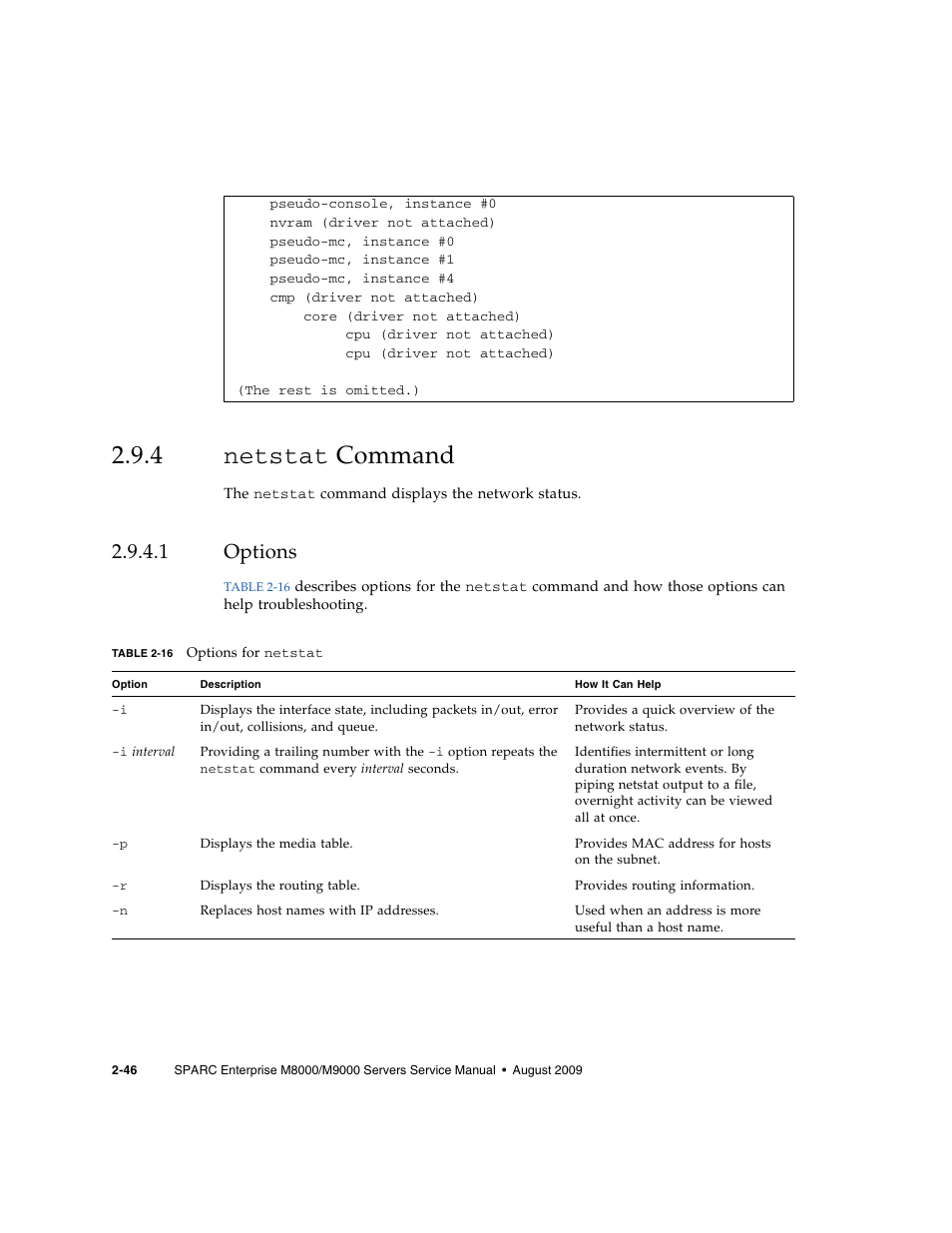 4 netstat command, 1 options, Options | FUJITSU SPARC ENTERPRISE M8000 User Manual | Page 84 / 514