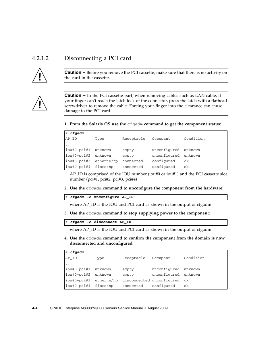 2 disconnecting a pci card, Disconnecting a pci card | FUJITSU SPARC ENTERPRISE M8000 User Manual | Page 98 / 514