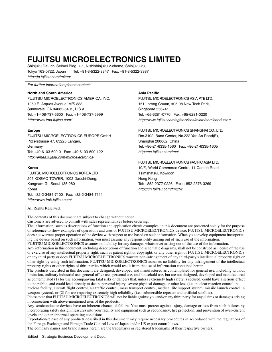 Fujitsu microelectronics limited | FUJITSU MB15C02 User Manual | Page 28 / 28