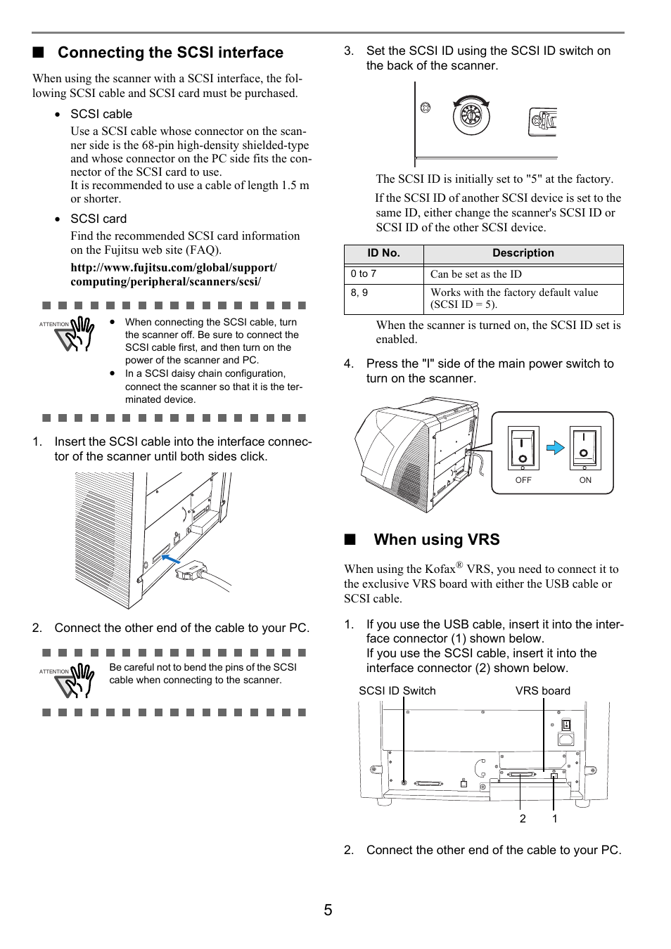 5■ connecting the scsi interface, When using vrs | FUJITSU Image Scanner fi-5950 User Manual | Page 14 / 26