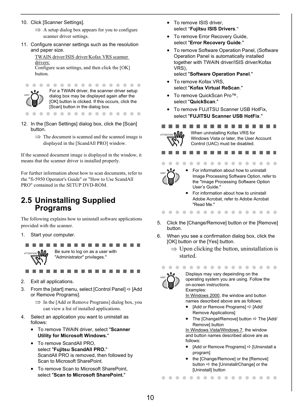 5 uninstalling supplied programs, R to | FUJITSU Image Scanner fi-5950 User Manual | Page 19 / 26